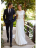 Short Sleeves Ivory Lace Chiffon Wedding Dress With Detachable Train